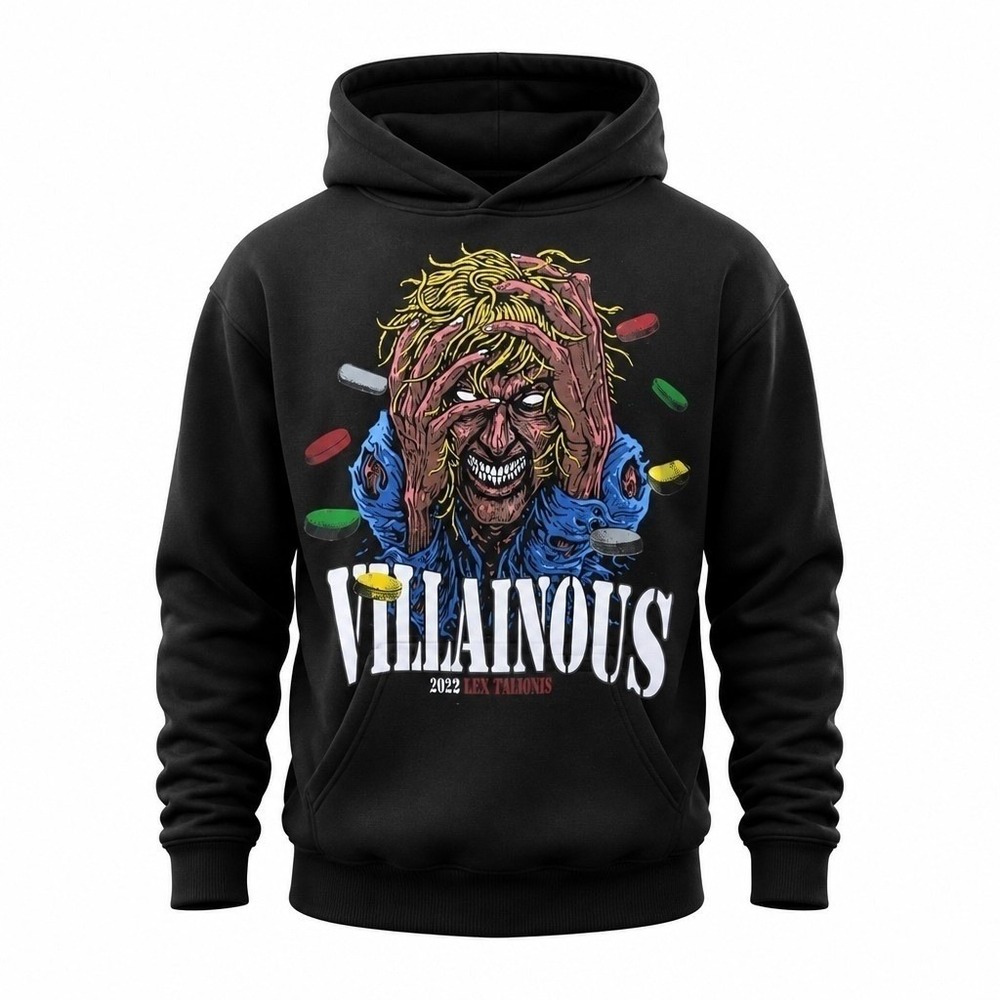 Lex Talionis Villainous Graphic Hoodie Sweatshirt Mens M Black Horror 2022